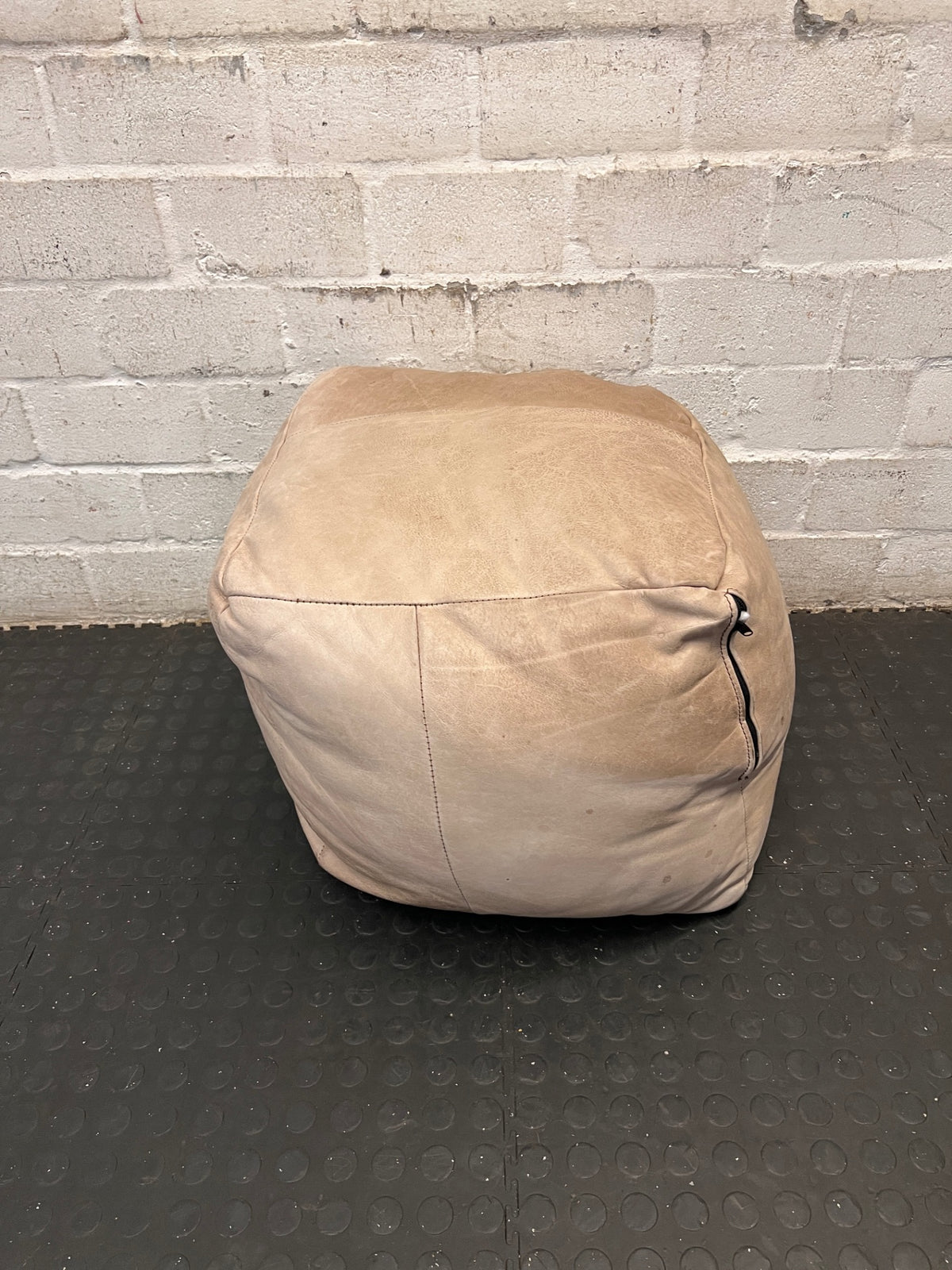 Natural Square Leather Ottoman – back view