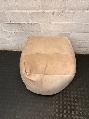 Natural Square Leather Ottoman – main front view