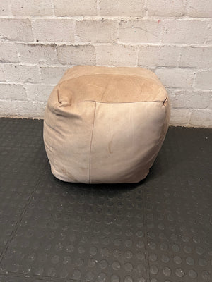 Natural Square Leather Ottoman – side view