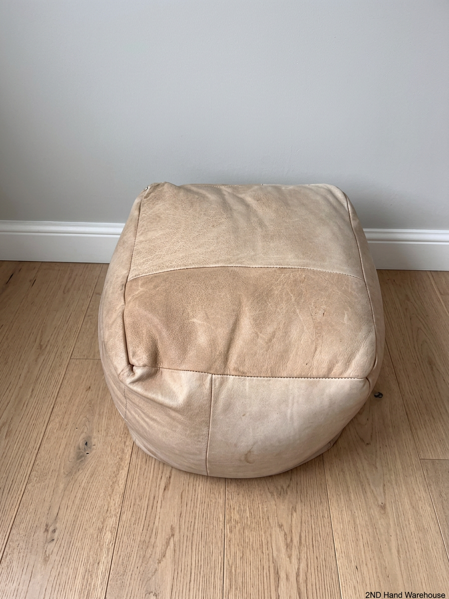 Natural Square Leather Ottoman – styled product image