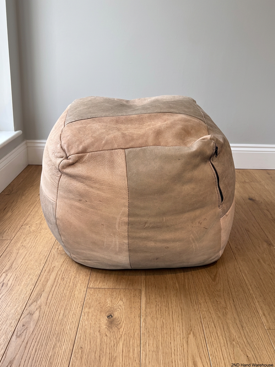 Patchwork Tonal Leather Ottoman – styled product image