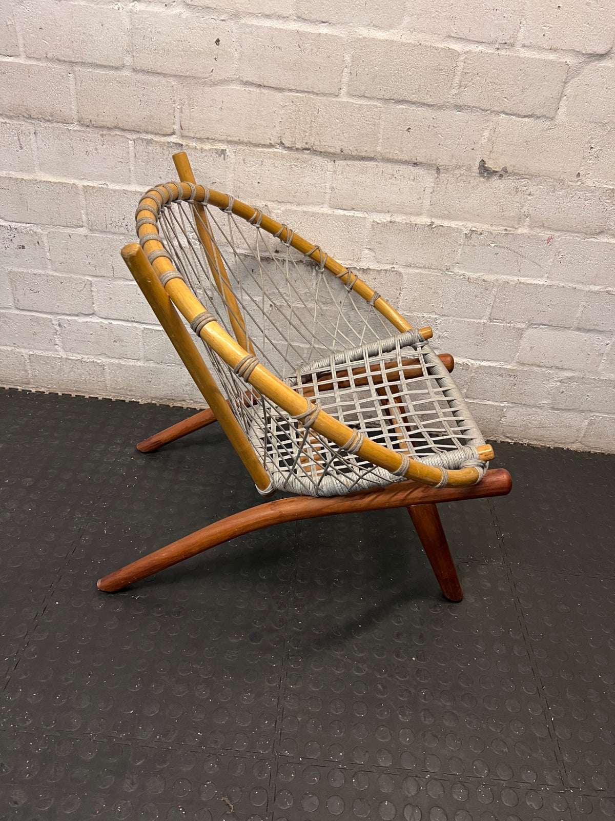 Natural Wood and Woven Rope Hoop Chair — Good Working Order – back view