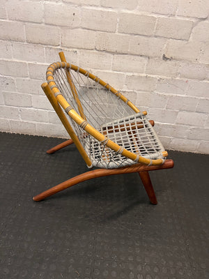 Natural Wood and Woven Rope Hoop Chair — Good Working Order – back view