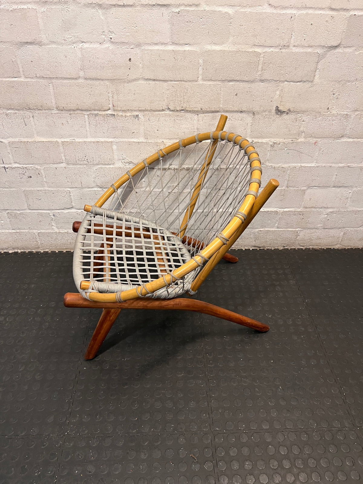 Natural Wood and Woven Rope Hoop Chair — Good Working Order – side view