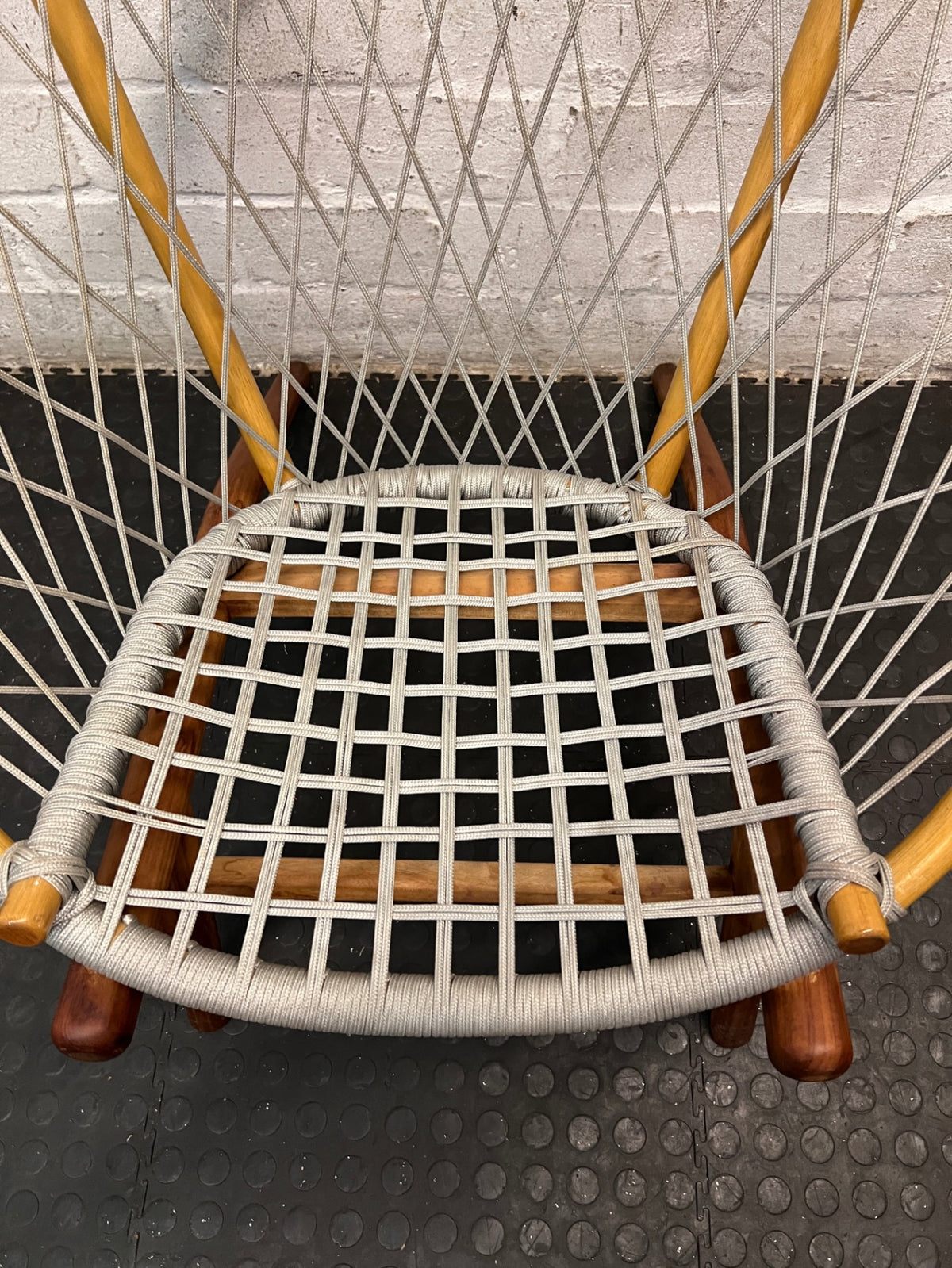 Natural Wood and Woven Rope Hoop Chair — Good Working Order – top view