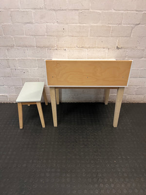 White and Oak Kids Desk with Matching Stool — Good Working Order – back view