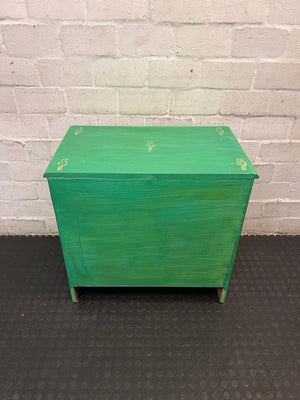 Green Four-Drawer Chest with Musical Note Motifs — Well Used with Aged Painted Finish – back view