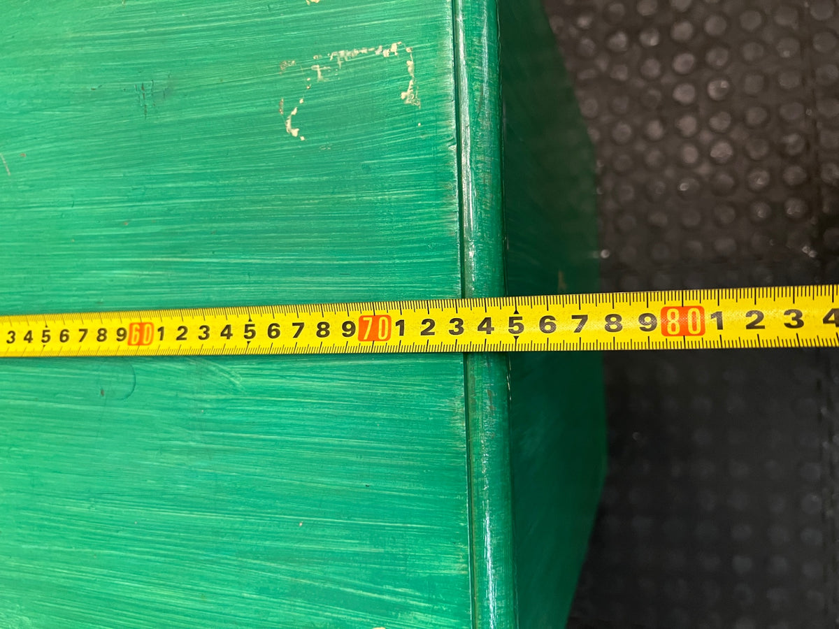 Green Four-Drawer Chest with Musical Note Motifs — Well Used with Aged Painted Finish – width measurement