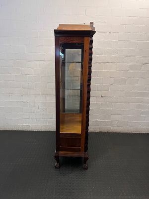 Scalloped Wood and Glass Display Cabinet with Drawer — Well Used Condition – condition detail
