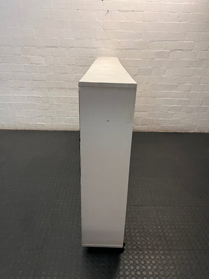 Wide White Asymmetrical 3-Tier Bookshelf — Handmade; Minor Structural Defects – back view