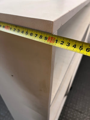 Wide White Asymmetrical 3-Tier Bookshelf — Handmade; Minor Structural Defects – depth measurement