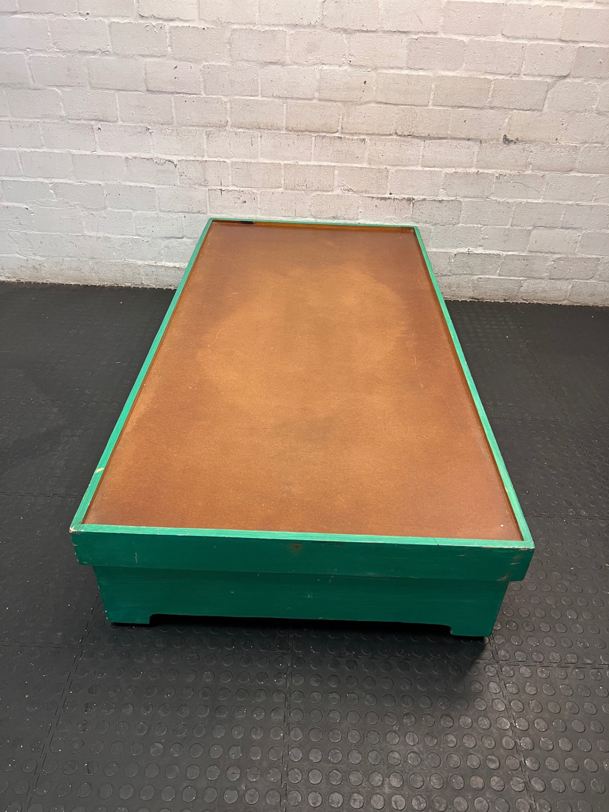 Green Box-Style Single Bed Frame — Fair Condition with Surface Wear – back view