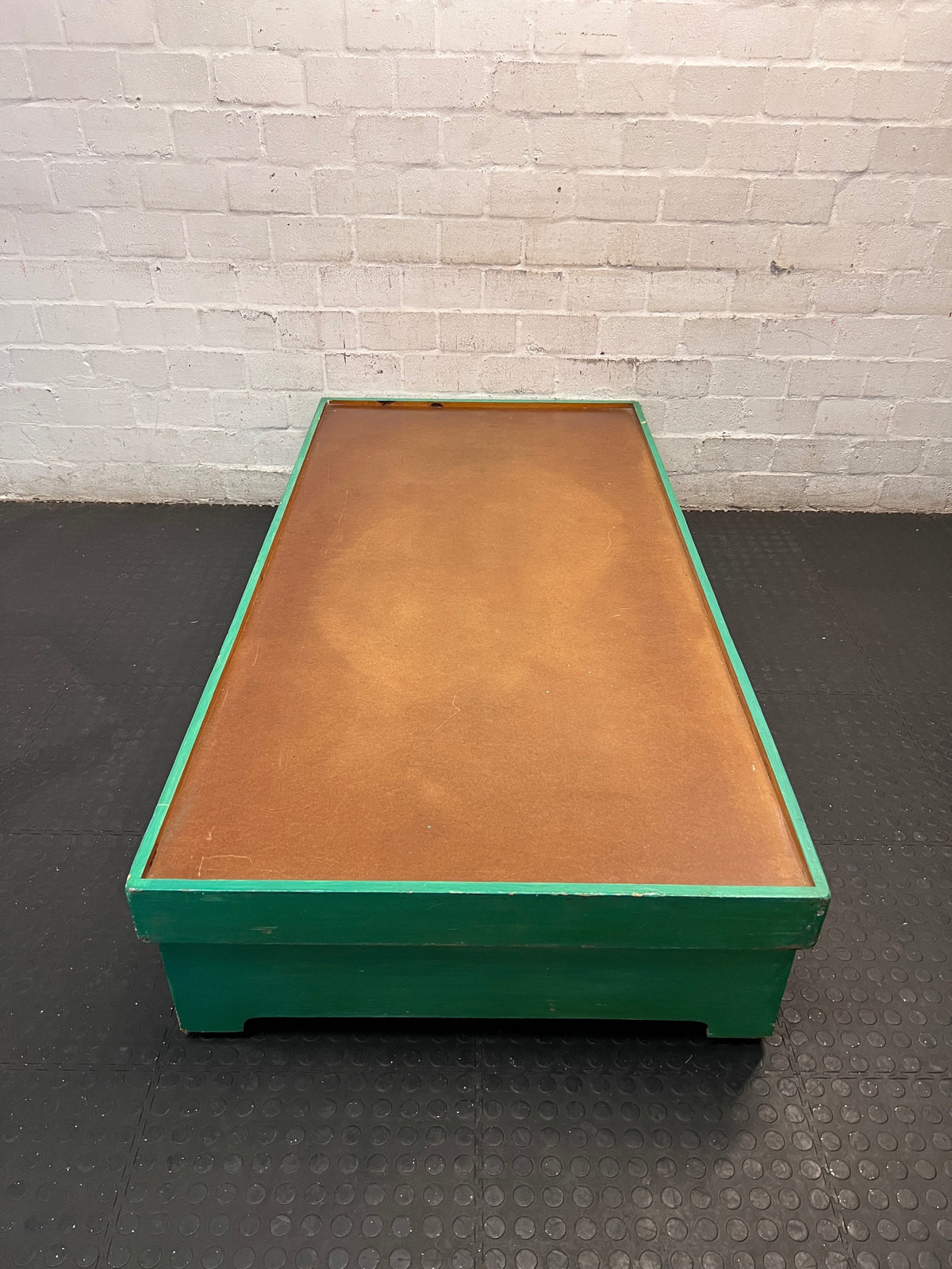 Green Box-Style Single Bed Frame — Fair Condition with Surface Wear – main front view