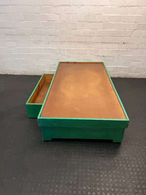 Green Box-Style Single Bed Frame — Fair Condition with Surface Wear – side view