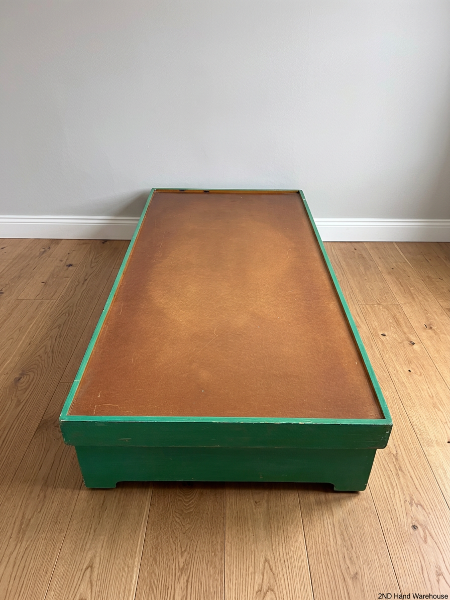 Green Box-Style Single Bed Frame — Fair Condition with Surface Wear – styled product image