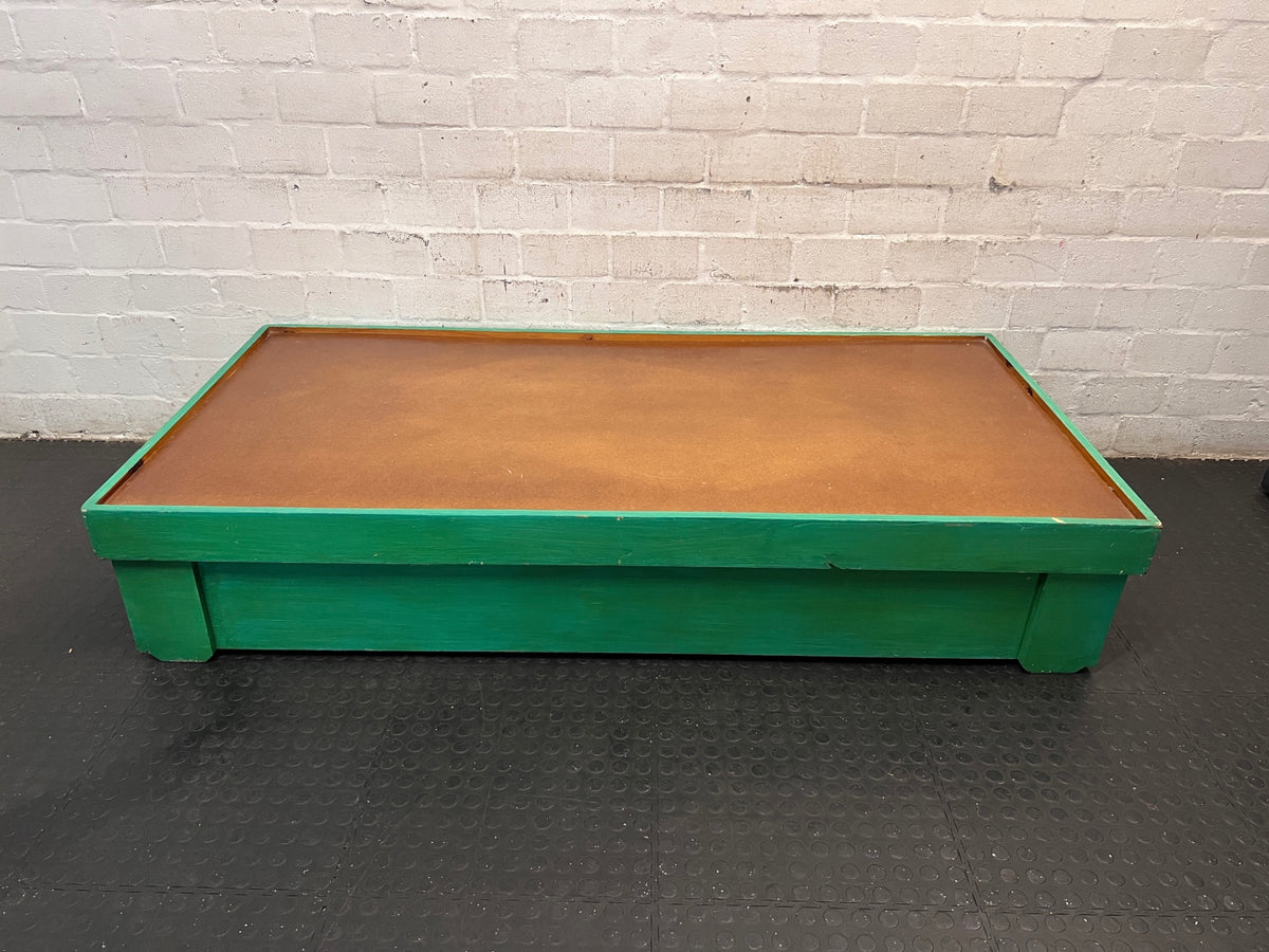Green Box-Style Single Bed Frame — Fair Condition with Surface Wear – top view