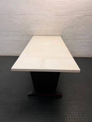Large Two-Tone Dining Table with Dark Pedestal Legs — Well Used Condition – back view
