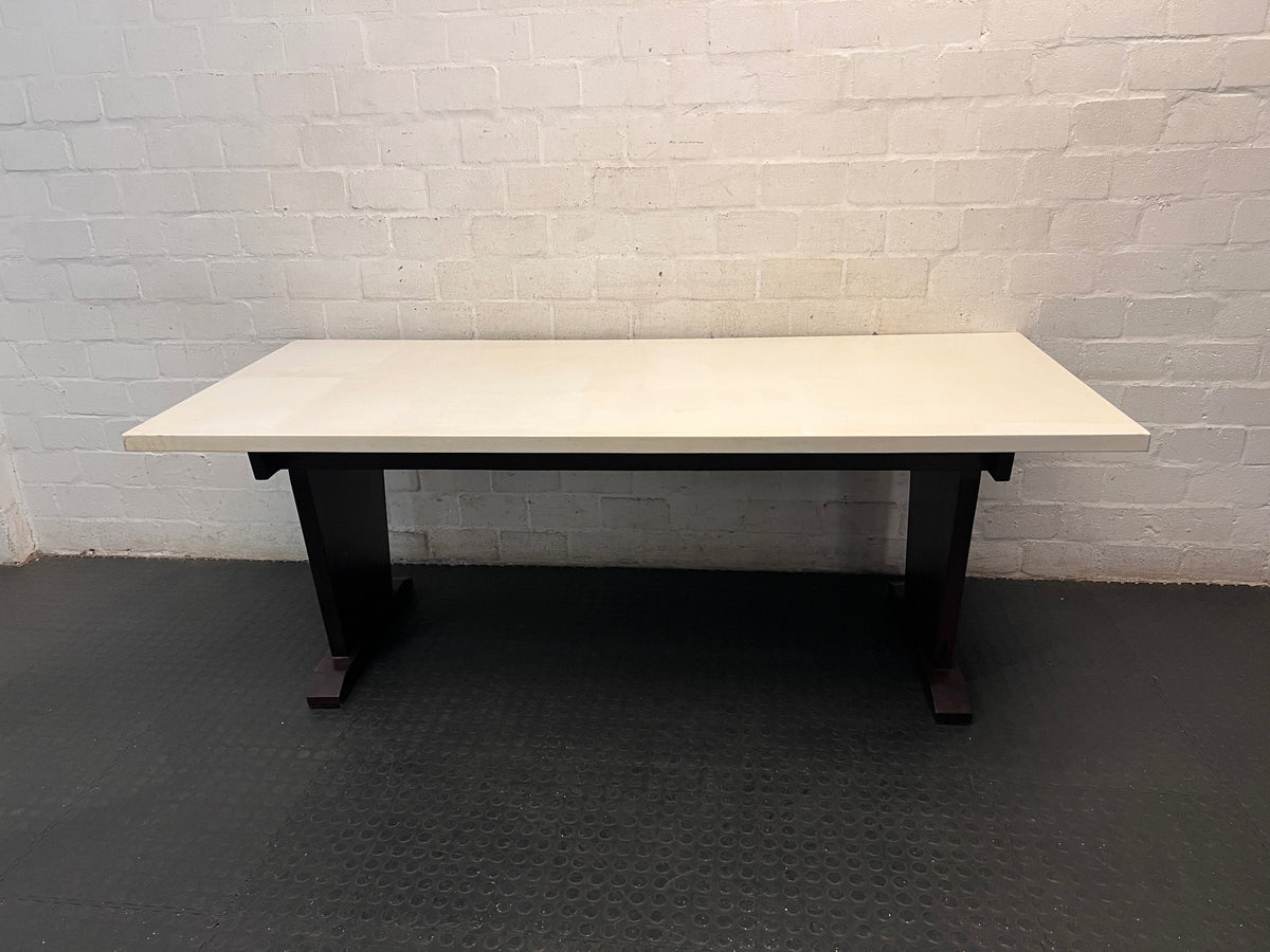 Large Two-Tone Dining Table with Dark Pedestal Legs — Well Used Condition – main front view