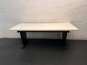 Large Two-Tone Dining Table with Dark Pedestal Legs — Well Used Condition – main front view