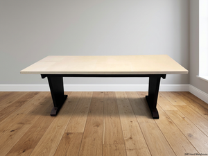 Large Two-Tone Dining Table with Dark Pedestal Legs — Well Used Condition – styled product image