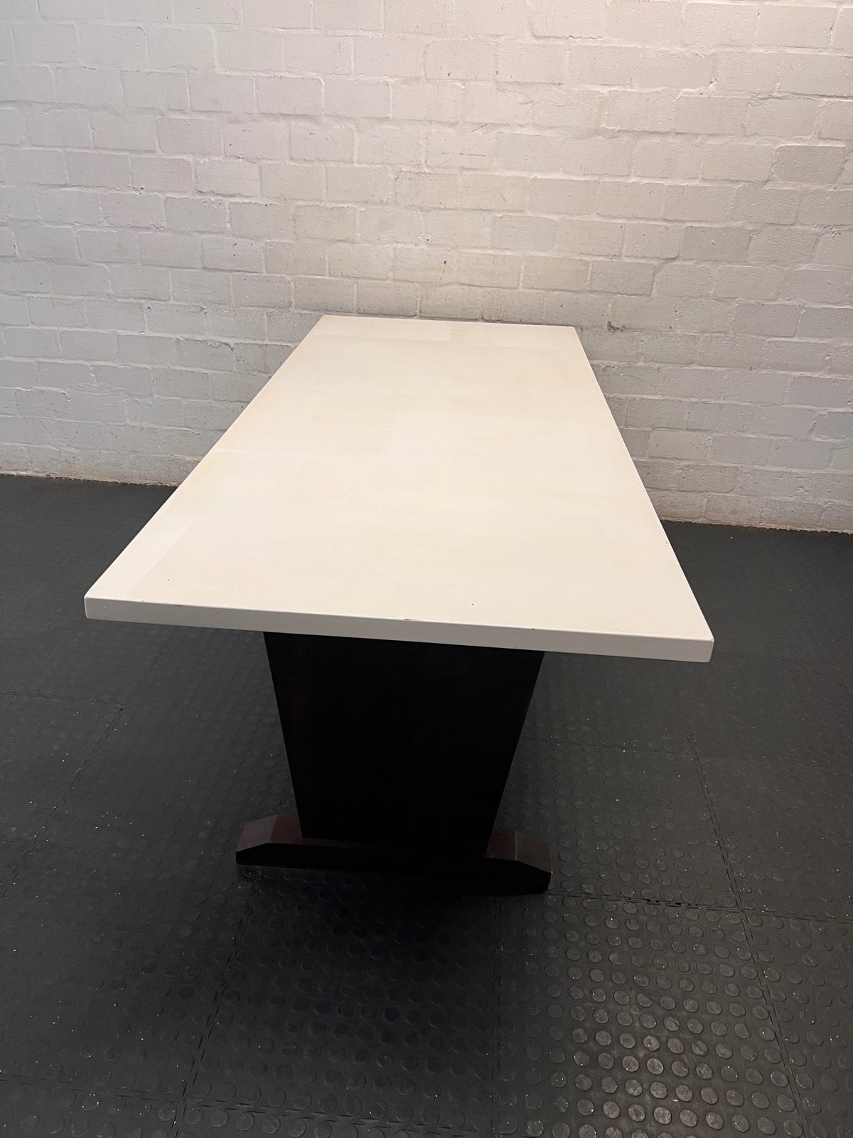 Large Two-Tone Dining Table with Dark Pedestal Legs — Well Used Condition – top view