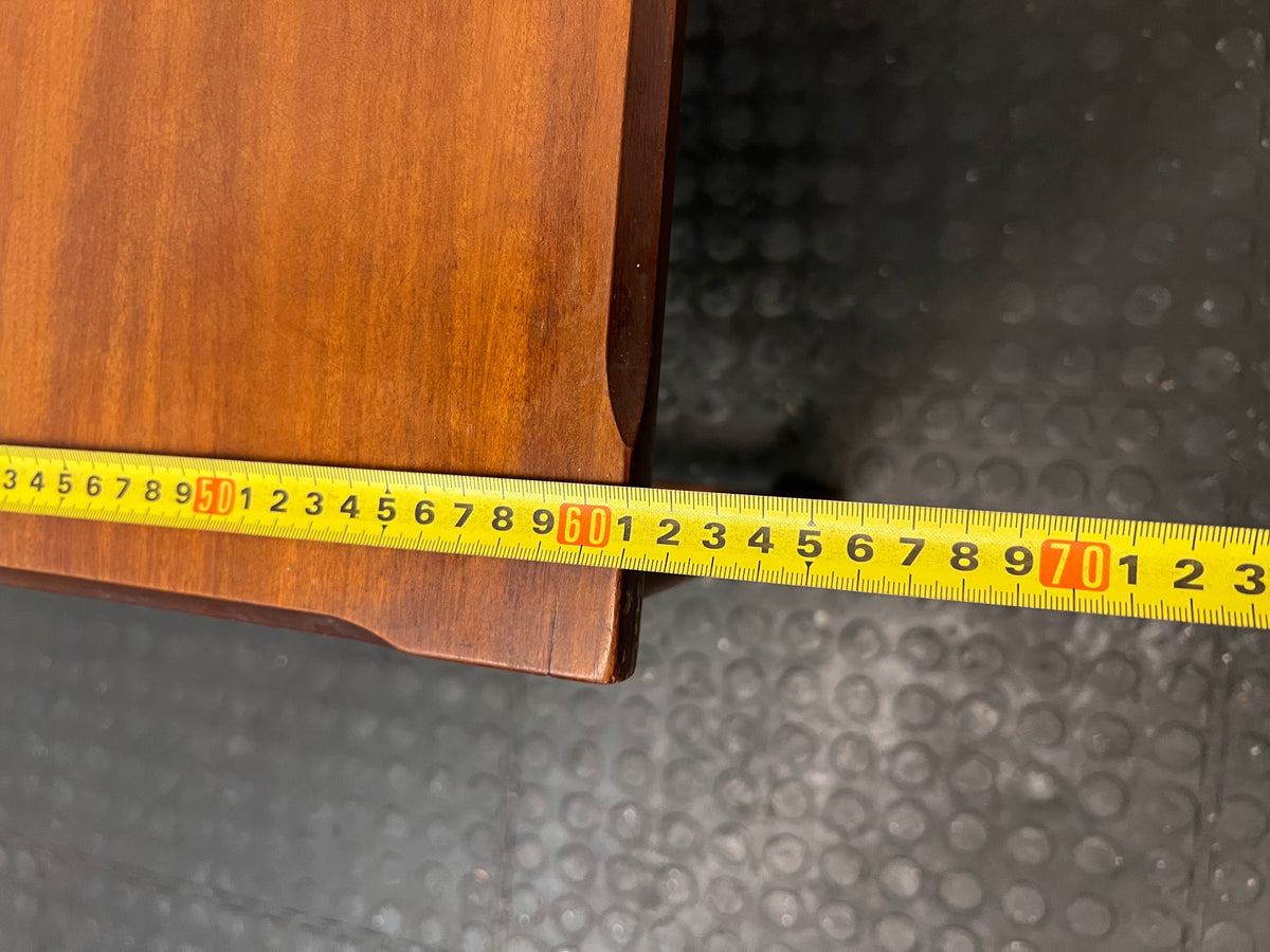 Square Wooden Side Table with Chamfered Edge — Well Used Condition – depth measurement