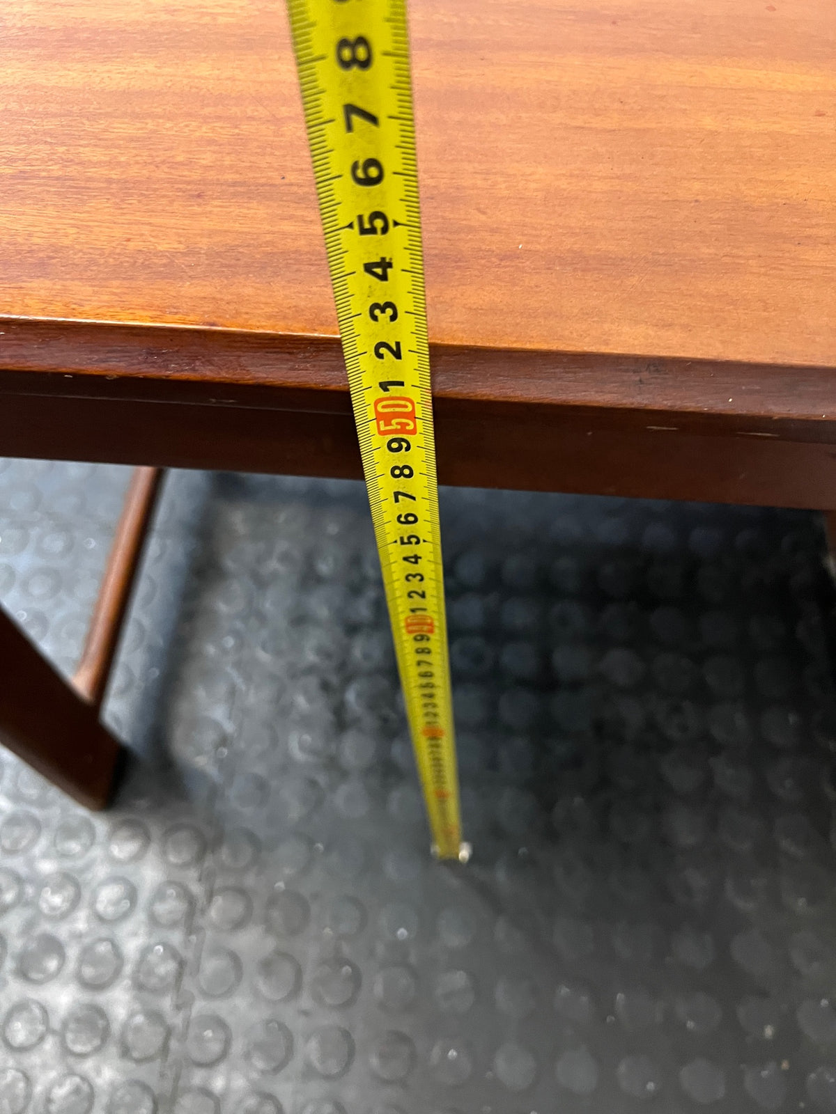 Square Wooden Side Table with Chamfered Edge — Well Used Condition – height measurement