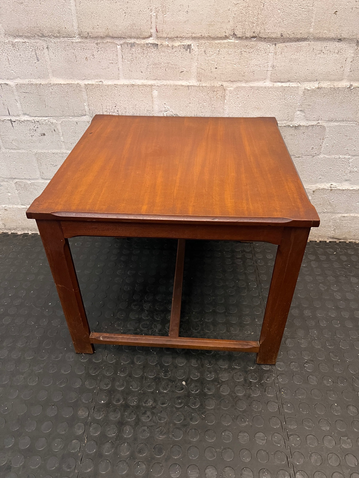 Square Wooden Side Table with Chamfered Edge — Well Used Condition – main front view