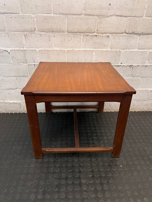 Square Wooden Side Table with Chamfered Edge — Well Used Condition – top view