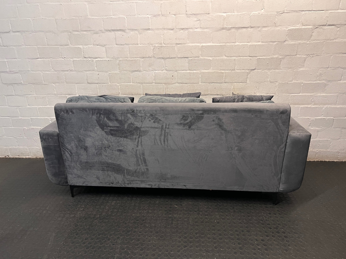 Grey 3 Seater Couch with Scatter Cushions — Damaged Condition – condition detail