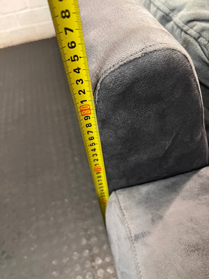 Grey 3 Seater Couch with Scatter Cushions — Damaged Condition – height measurement