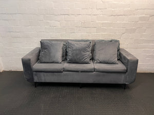 Grey 3 Seater Couch with Scatter Cushions — Damaged Condition – top view