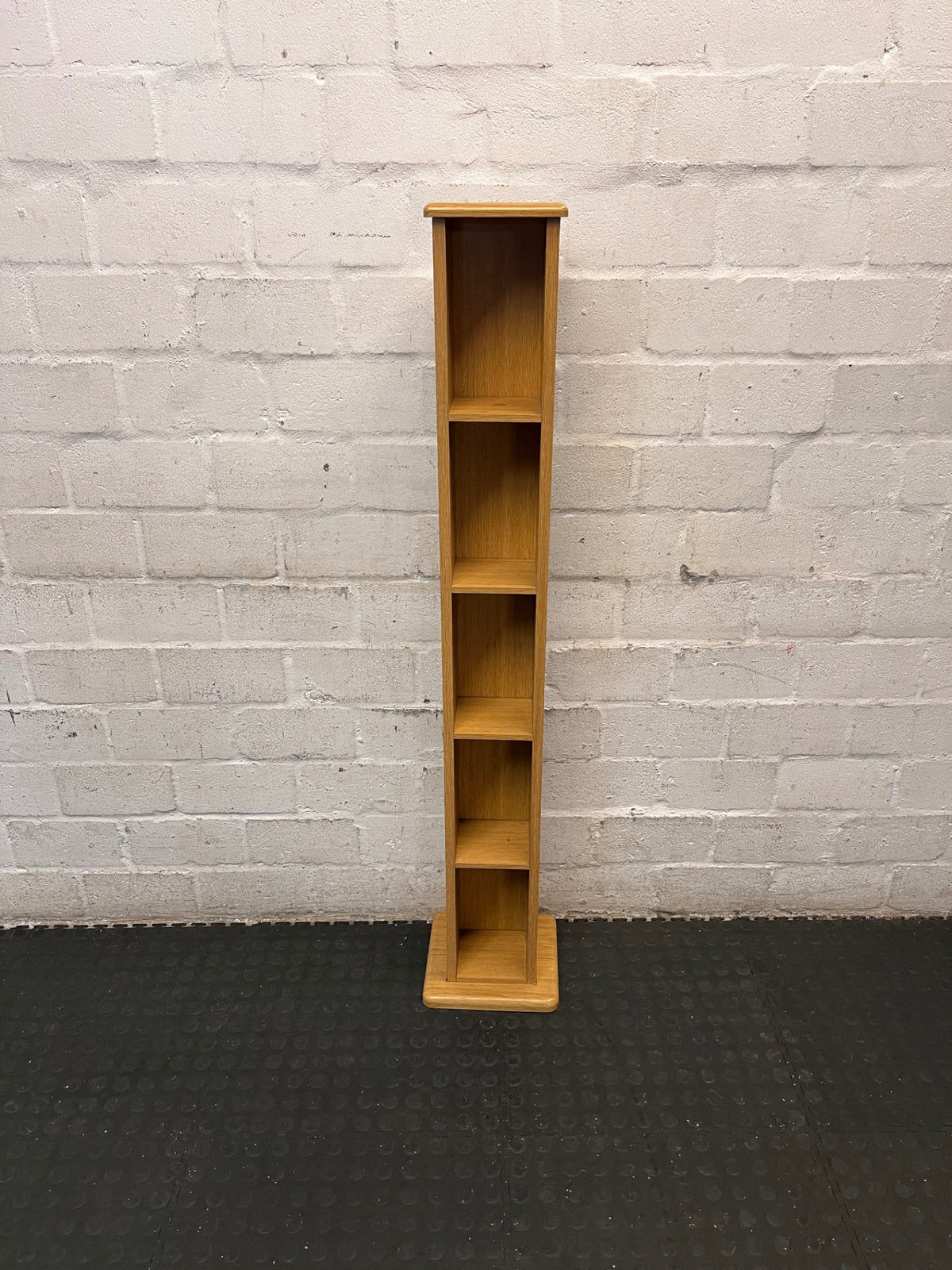 Slim Oak Finished CD Organiser Tower — Clean and Tidy Condition – main front view