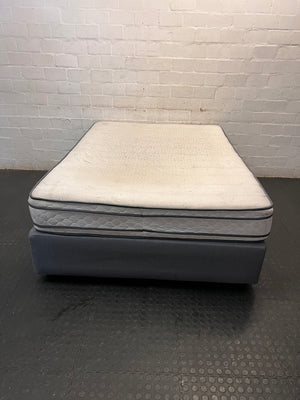Grey Upholstered Queen Base Set — Used; Fair Condition (No Feet) – back view