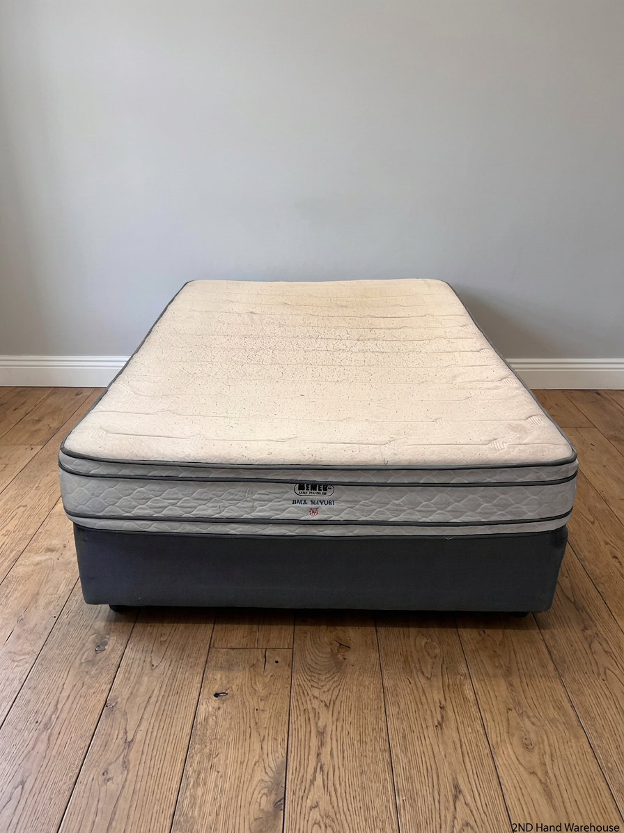Grey Upholstered Queen Base Set — Used; Fair Condition (No Feet) – styled product image