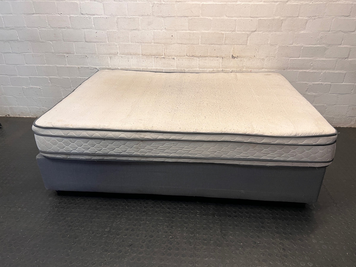 Grey Upholstered Queen Base Set — Used; Fair Condition (No Feet) – top view