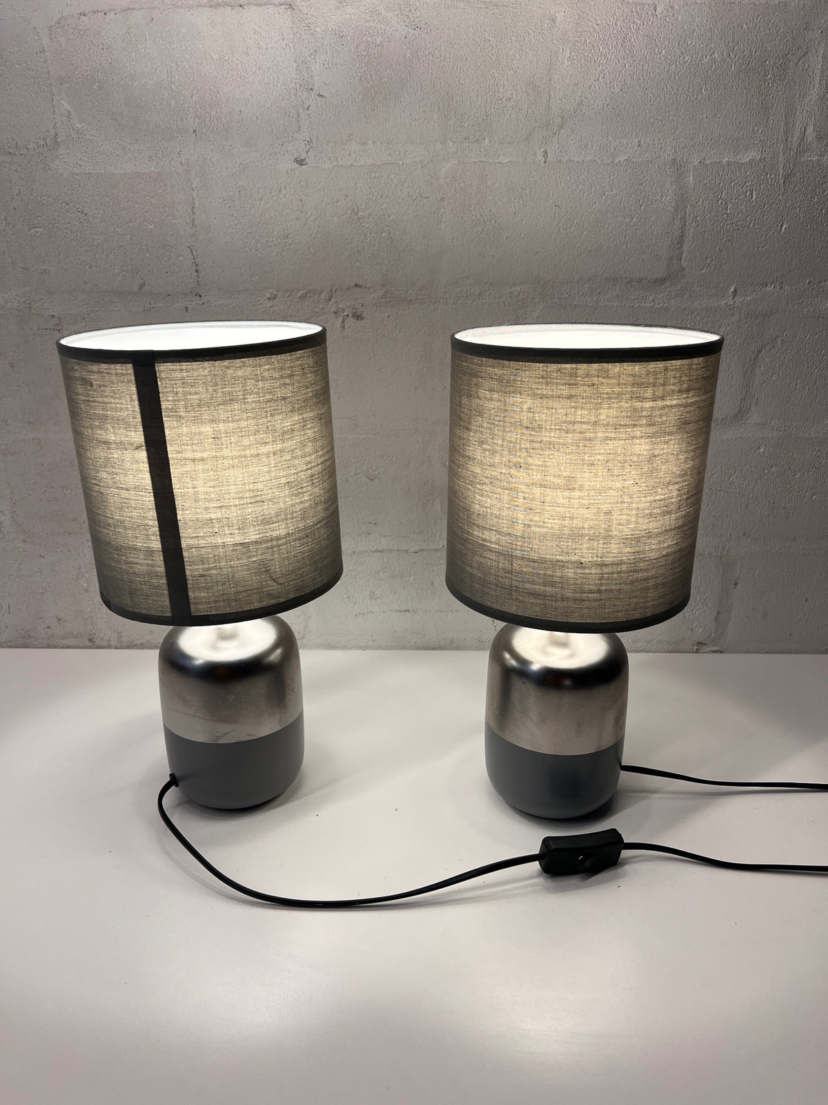 Modern Two-Tone Metallic and Grey Table Lamp — Working Condition; Fair Physical State – condition detail