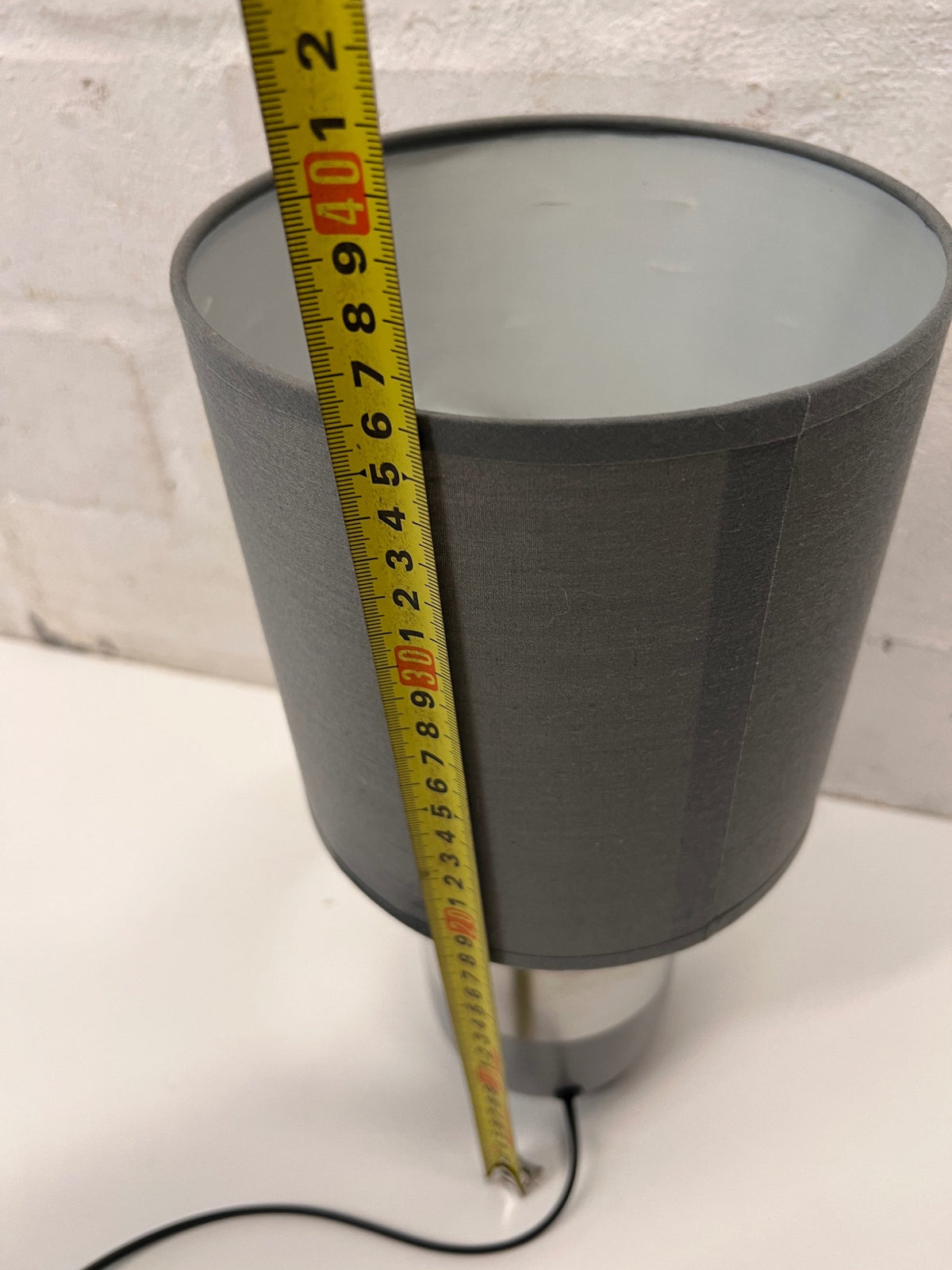Modern Two-Tone Metallic and Grey Table Lamp — Working Condition; Fair Physical State – height measurement