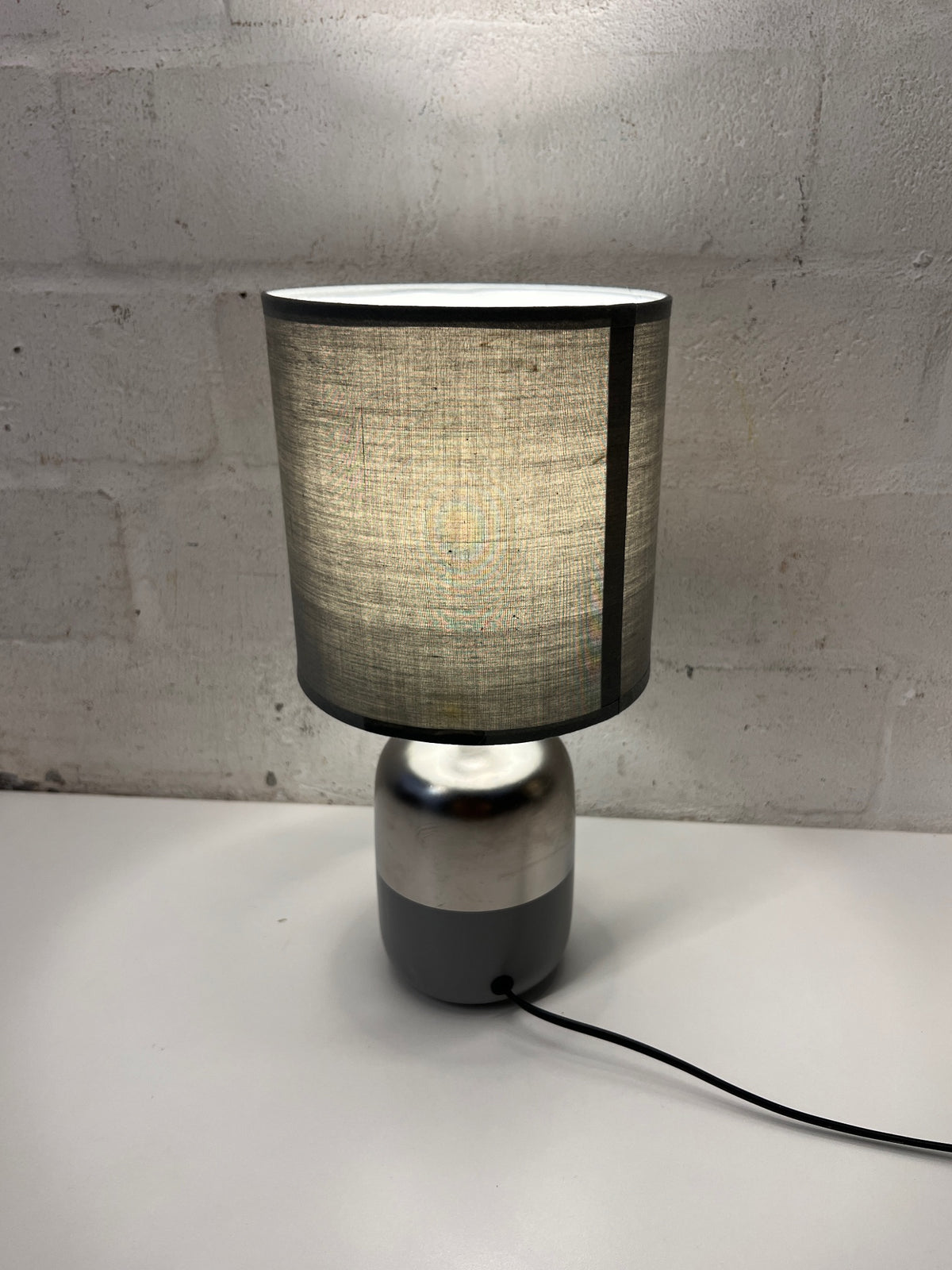 Modern Two-Tone Metallic and Grey Table Lamp — Working Condition; Fair Physical State – main front view
