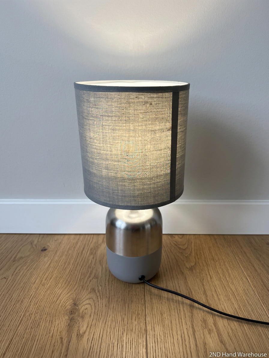 Modern Two-Tone Metallic and Grey Table Lamp — Working Condition; Fair Physical State – styled product image