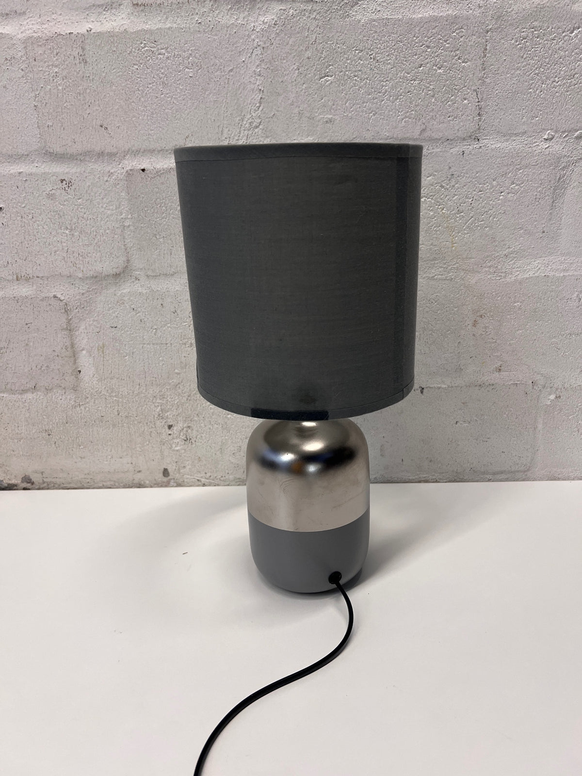 Modern Two-Tone Metallic and Grey Table Lamp — Working Condition; Fair Physical State – top view