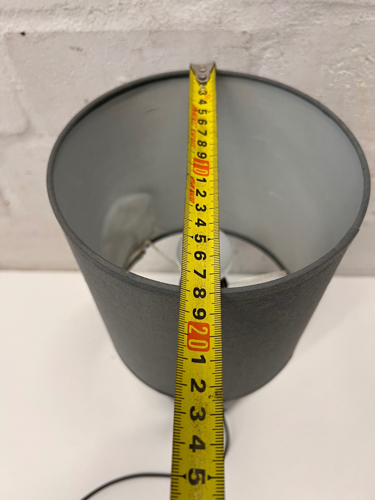 Modern Two-Tone Metallic and Grey Table Lamp — Working Condition; Fair Physical State – width measurement