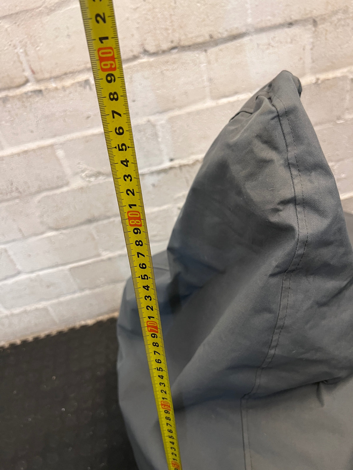 Grey Canvas Teardrop Bean Bag Lounge Chair — Fair Condition with General Wear – height measurement