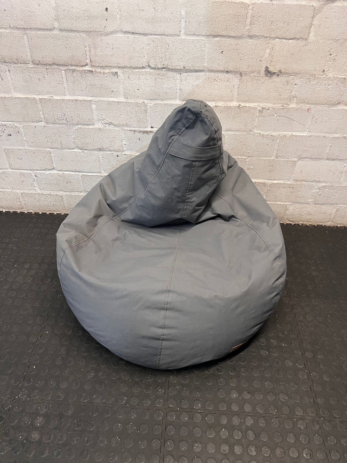 Grey Canvas Teardrop Bean Bag Lounge Chair — Fair Condition with General Wear – main front view