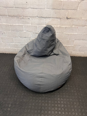 Grey Canvas Teardrop Bean Bag Lounge Chair — Fair Condition with General Wear – main front view