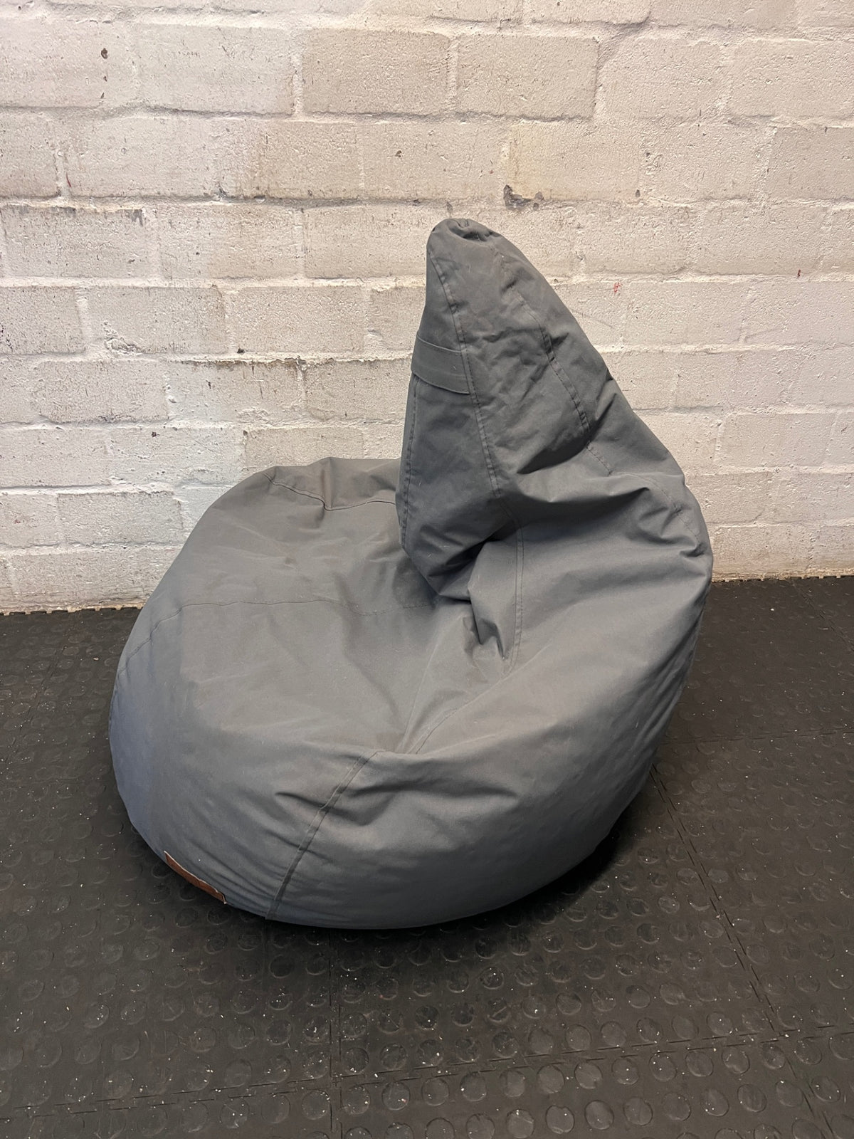 Grey Canvas Teardrop Bean Bag Lounge Chair — Fair Condition with General Wear – side view