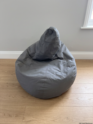 Grey Canvas Teardrop Bean Bag Lounge Chair — Fair Condition with General Wear – styled product image