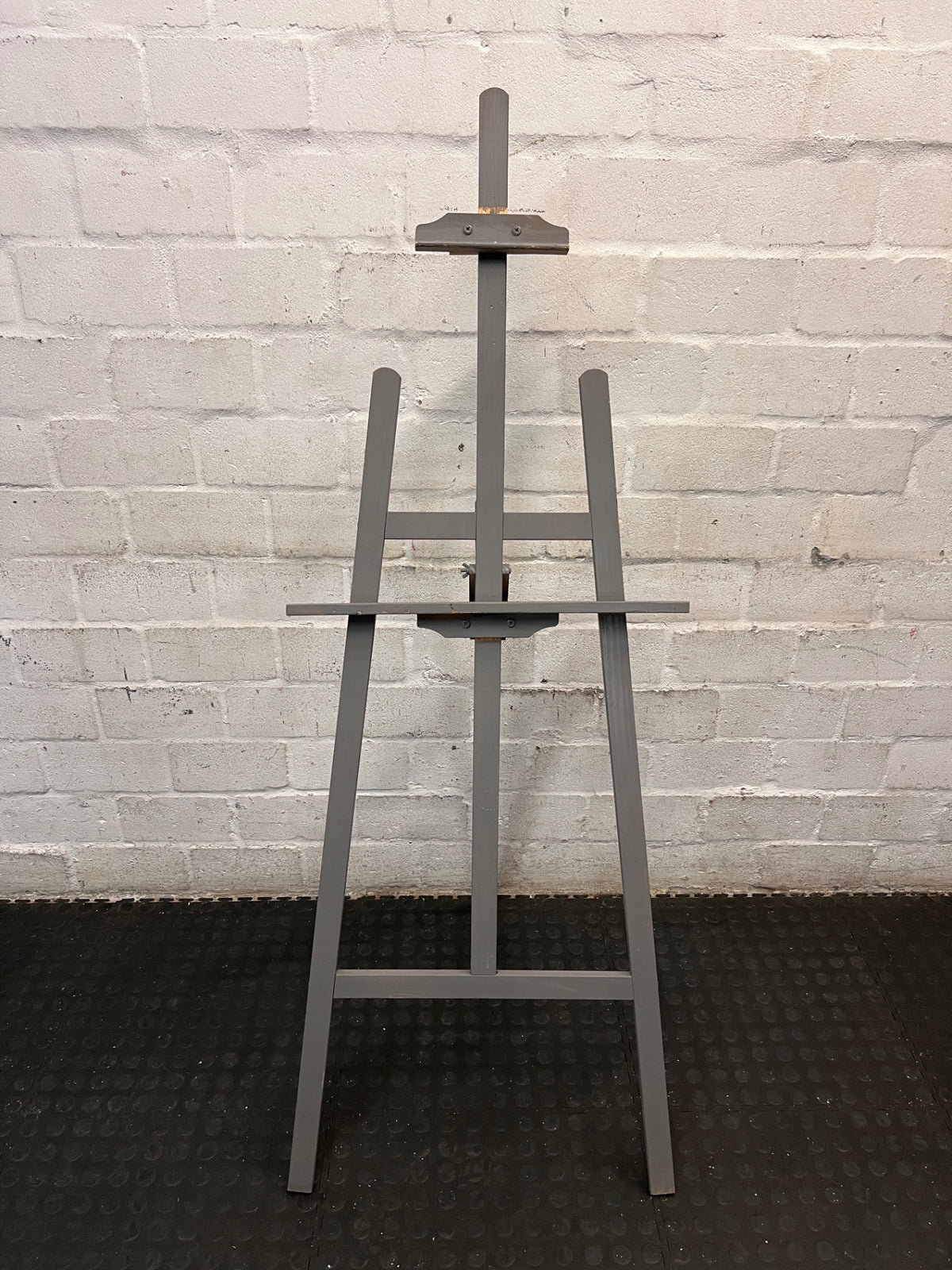Grey Wooden Artist Display Easel — Well Used Finish – main front view