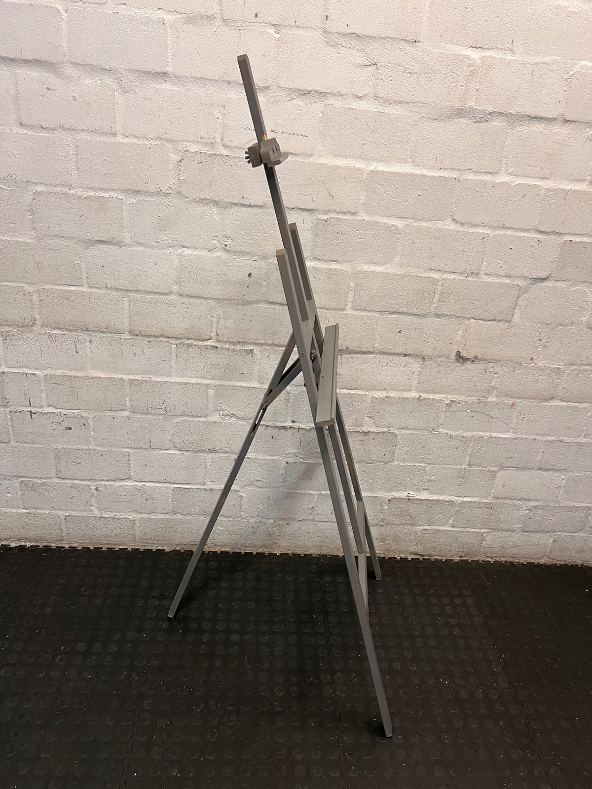 Grey Wooden Artist Display Easel — Well Used Finish – side view