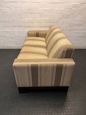 Coricraft Striped Beige and Brown 2 Seater Couch — Oversized for Standard Door Passage – side view